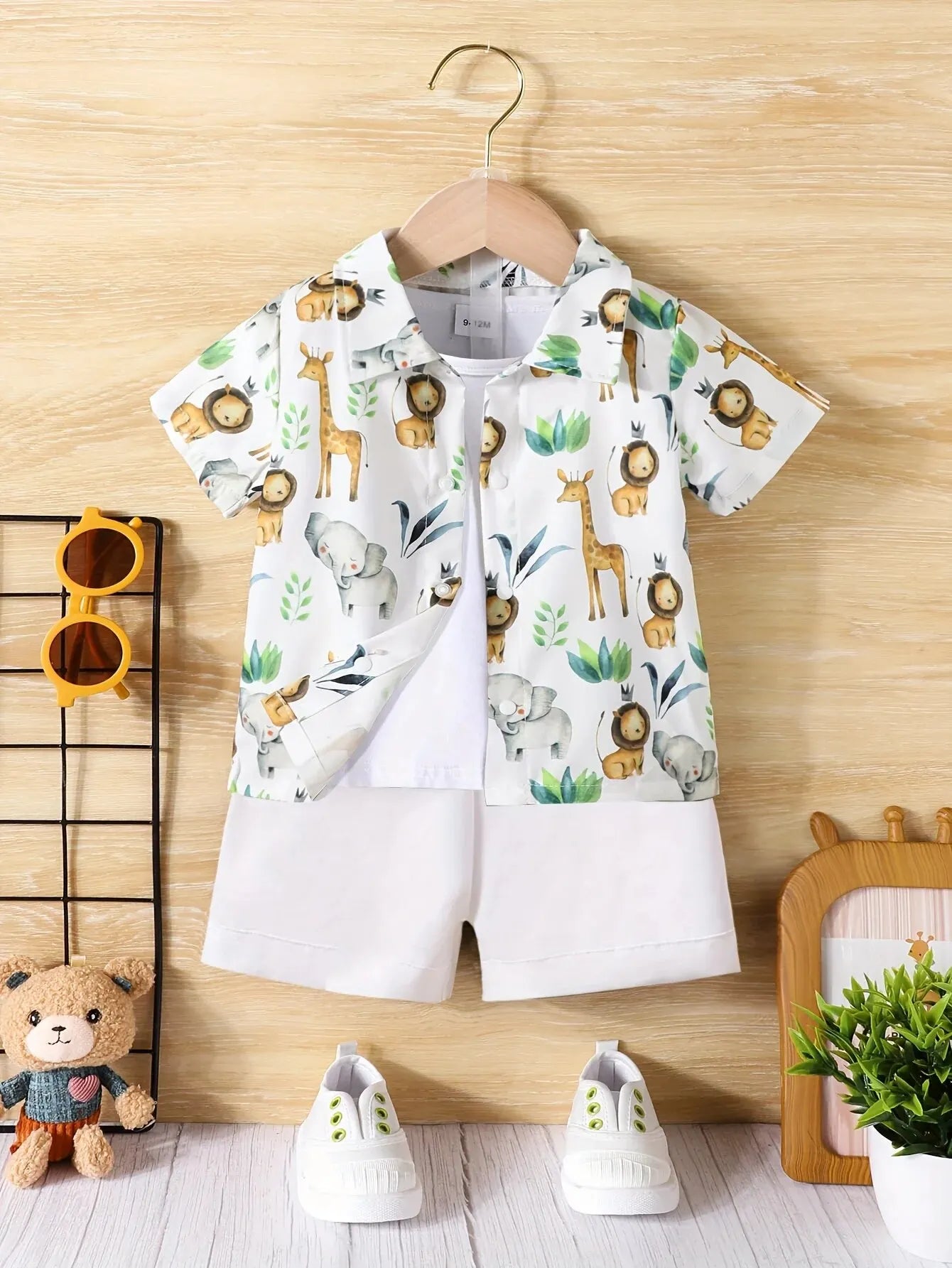 Baby Boy Casual Small Animal Print Short Sleeve Shorts