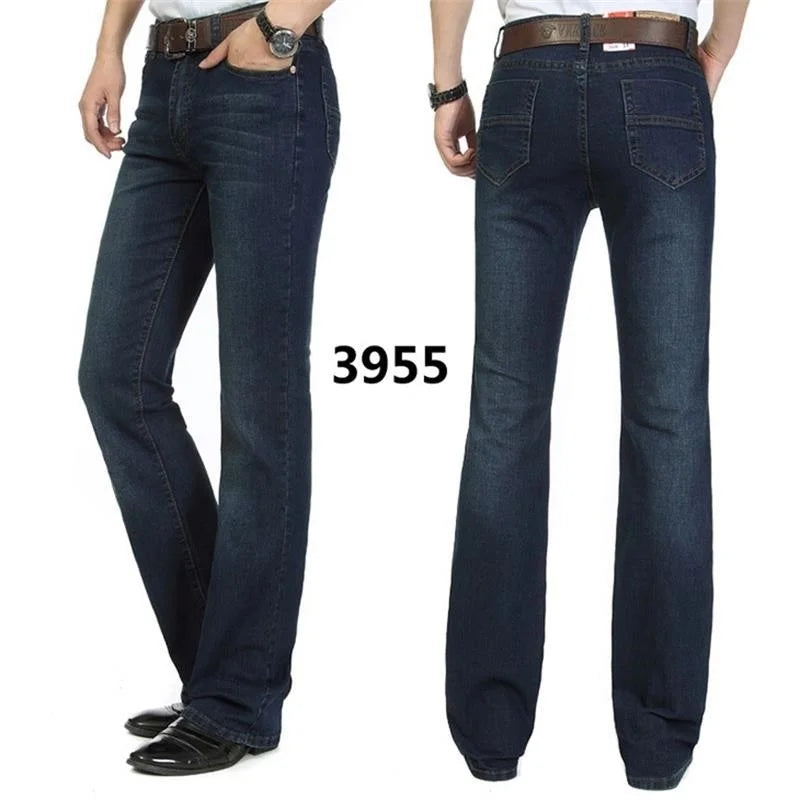 Male Bell Bottom Denim Trousers Slim Boot Cut Jeans Men's Clothing Casual Business Flares Pants