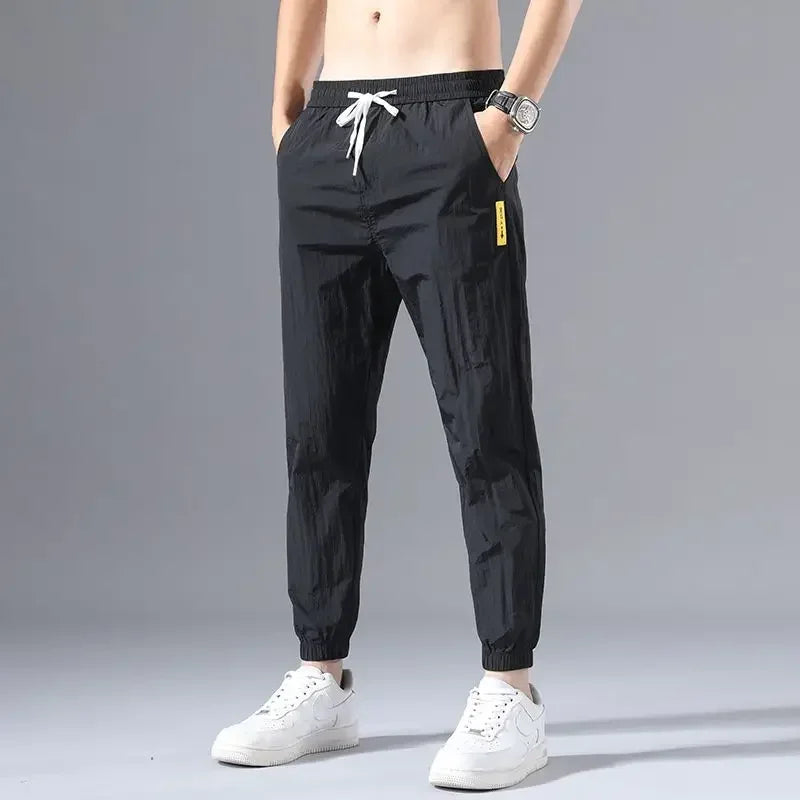 2025 New Spring Summer Brand Clothing Men's Thin Casual Pants Thin Slim Elastic Waist Korea Jogger Ankle Length Trousers Male