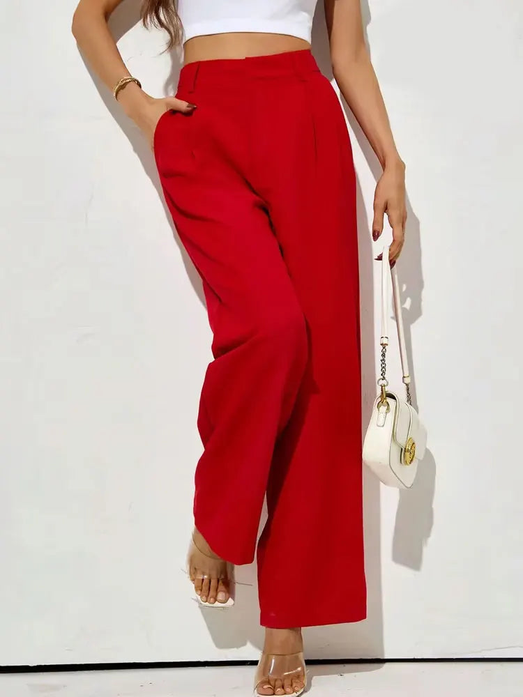 Straight Pants with Taps Front Darts for Women