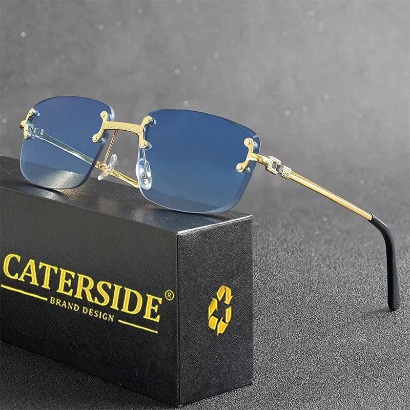 CATERSIDE Punk Rectangle Sunglasses Men Women Luxury Designer Rimless Gradient Lens Metal Sun Glasses For Men Sports 2024 UV400