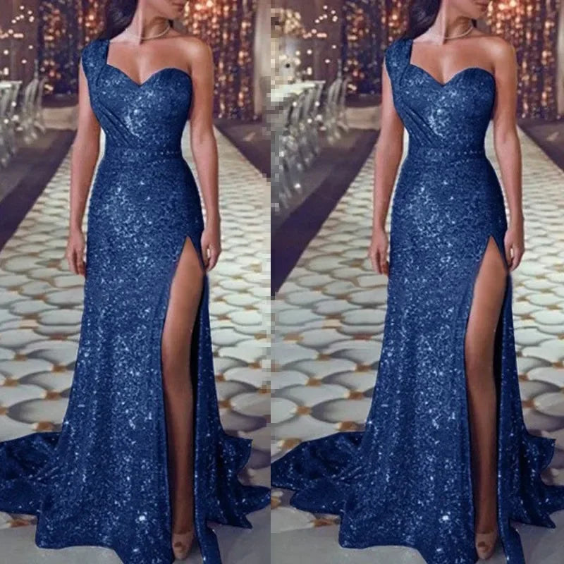 Evening Elegant Sexy Deep V Neck Sleeveless Sequined Dresses