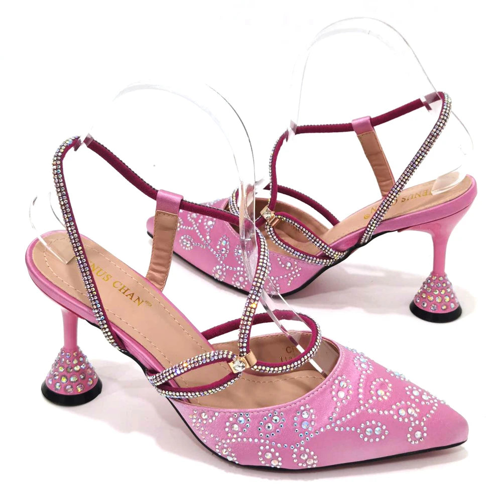 Ladies High Heels And Bags In Same Color Shiny Material for Wedding Party