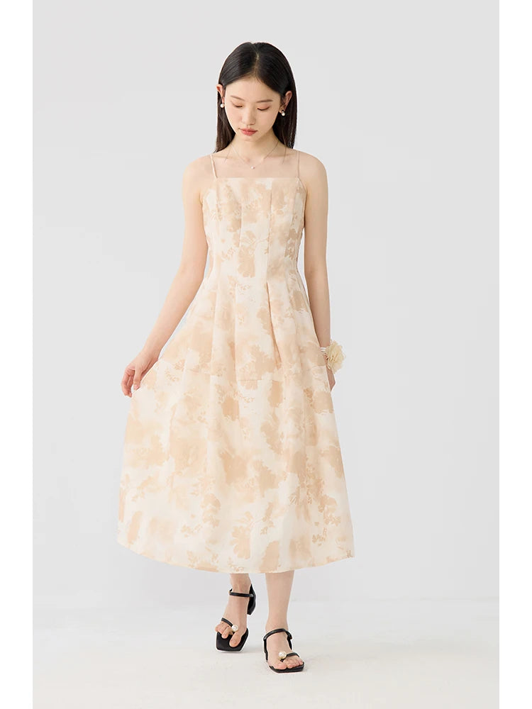 ZIQIAO Petite Suspender Dress For Women's Summer 2024 New French Short Sleeved Medium Length A-line Dress 24ZQ92215+24ZQ92208