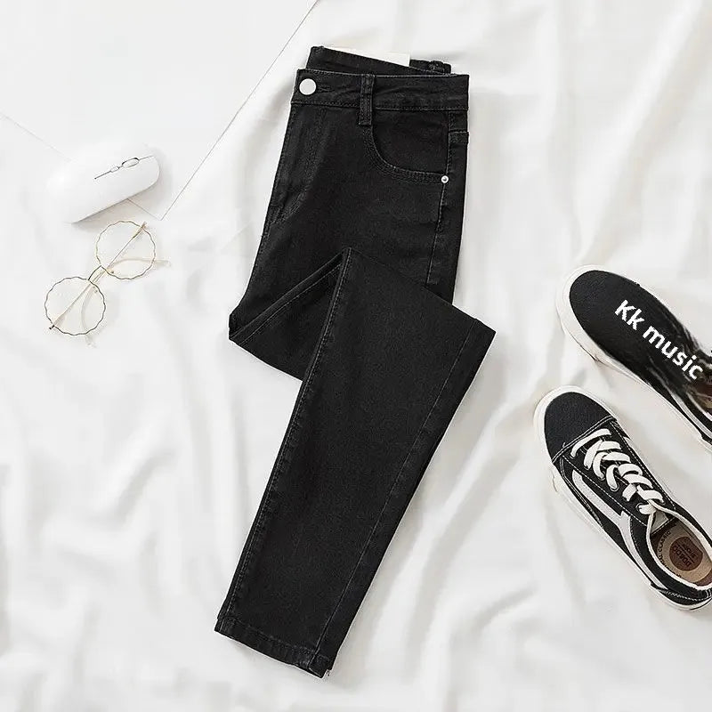 Black Grey Jeans Women's Slimming Cropped Pants Chic Versatile Student Short Trousers Long Pants Slim Fit Sihouette Smoothing