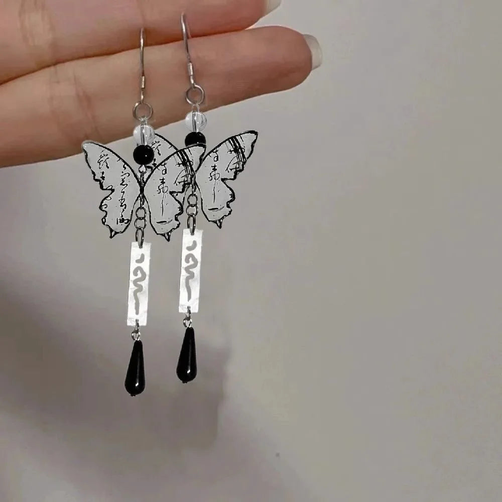 Steel Fun Jewelry HanFu Moon Pendent Long Tassel Earrings for Women