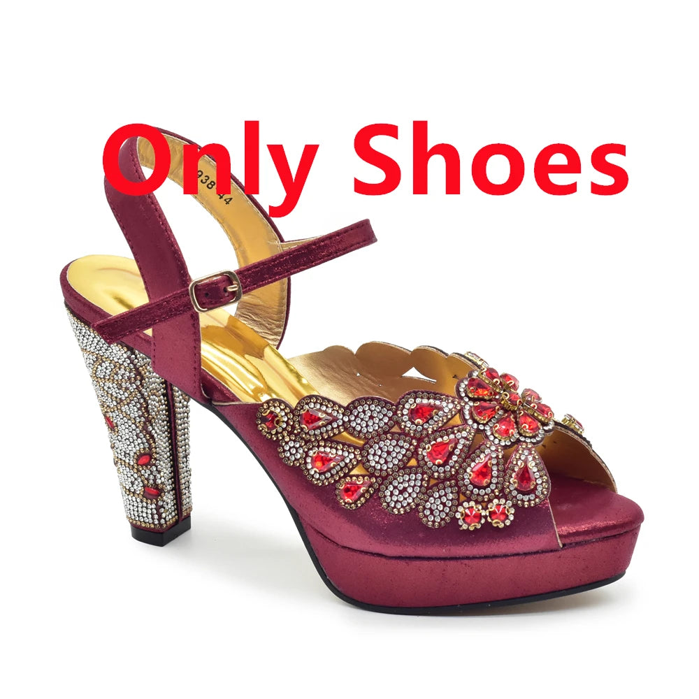 Peep Toe Thin Heels Shoes Matching Bag Set for Party