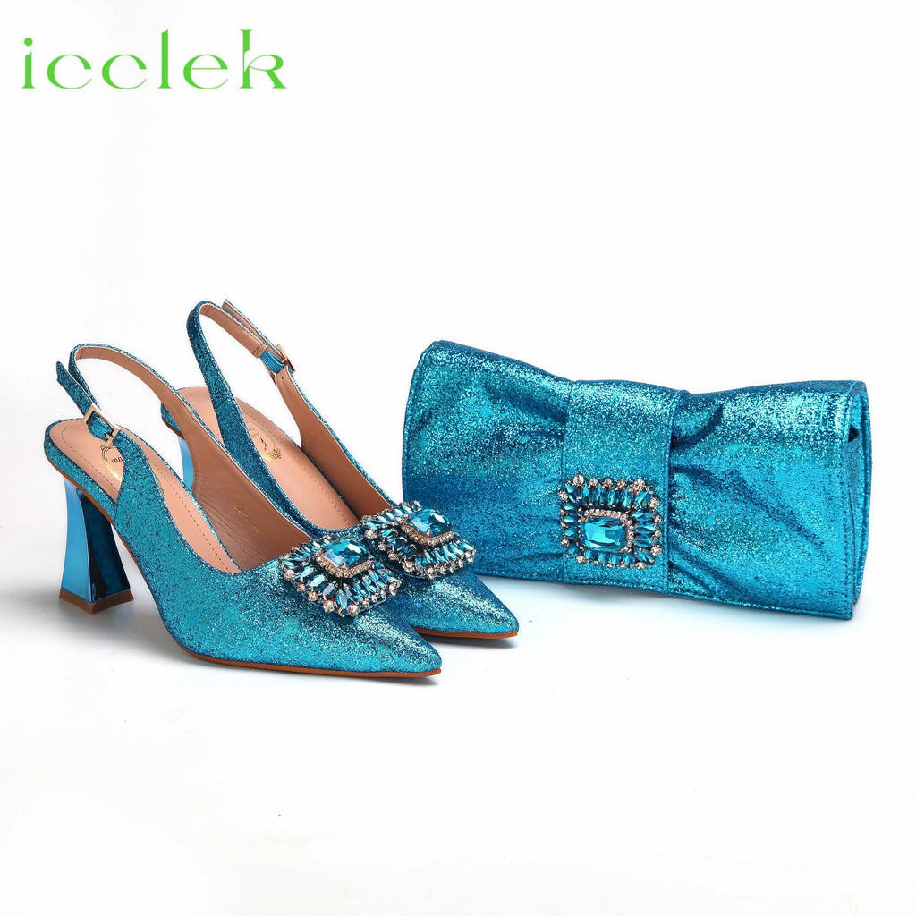 Pointed Toe Women Sandals Shoes Matching Bag Set For Ladies