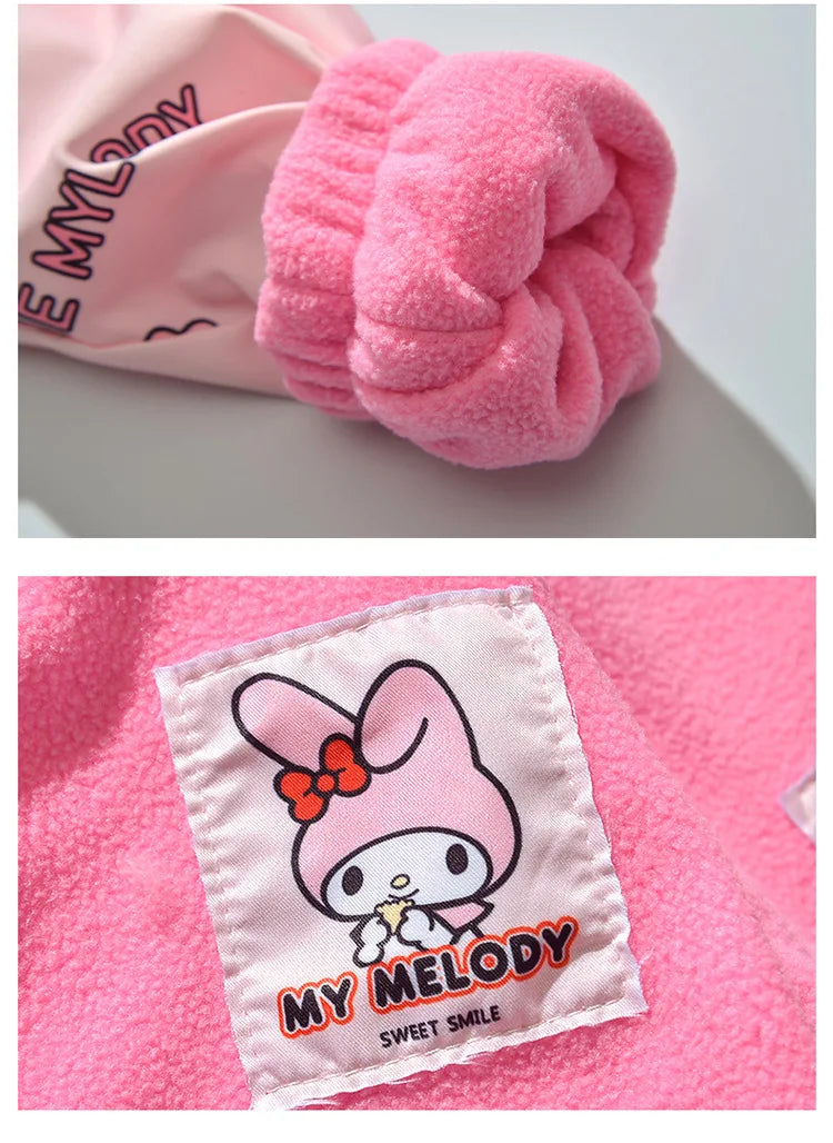 2025 Spring Autumn Kids Girls Hooded Coats Teen Sanrio My Melody Double Sided Wear Velvet Windbreaker Jackets Children Outerwear
