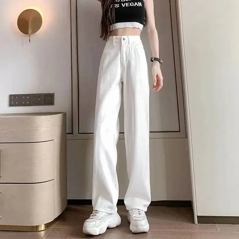 Wide-Leg Jeans Women's Spring Autumn Slimming Versatile Plus Size Pants Pear-Shaped Hip Covering Straight-Leg Trousers Trendy