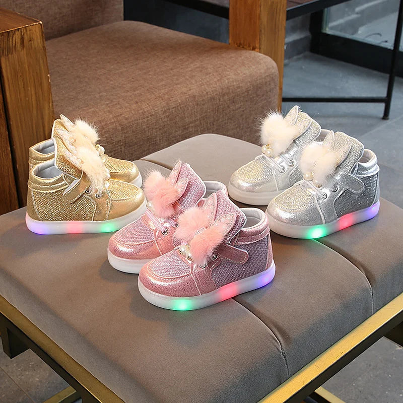 LED Kids Shoes for Girls Cute Cartoon Pink Baby Girl Luminous Shoes Soft Bottom Princess Sneakers Casual Shoes