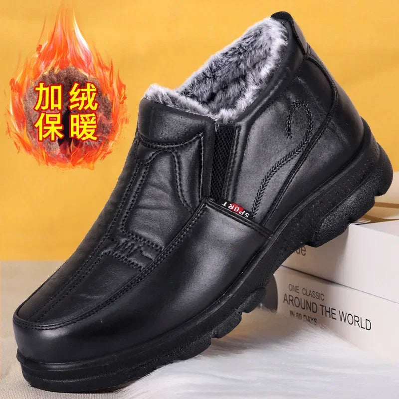 Shoes for Men 2024 Winter Fashion Non-slip Cotton Shoes Men's Thickened Leather Waterproof Casual Snow Boots Zapatillas Hombre