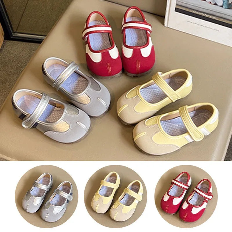 2025 New Children's Flats Simple Leather Shoes Versatile Kids Causal Fashion Shoes Vintage Trendy Girls Contrasting Bean Shoes