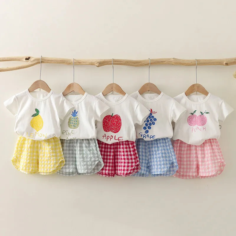 Children's Short-sleeved Round Neck Top+Shorts