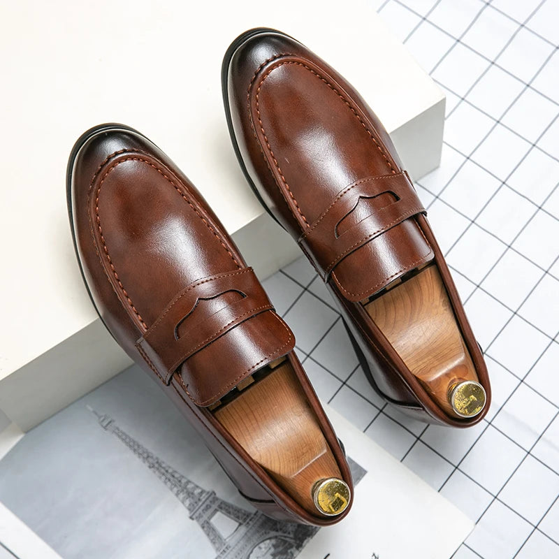 Luckman mens dress shoes PU leather fashion men business dress loafers pointy shoes