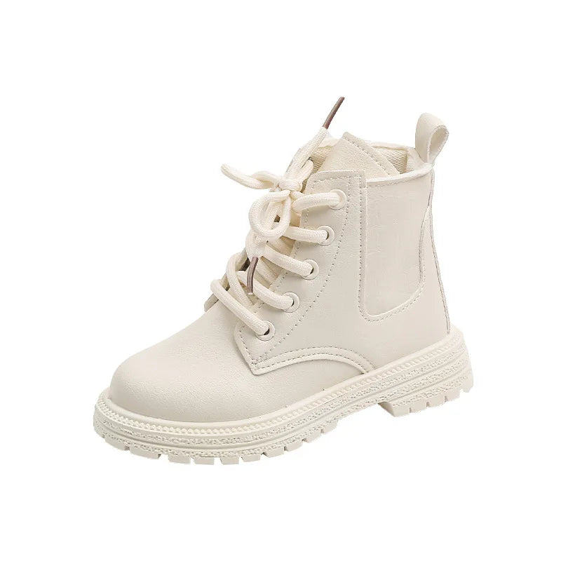 2024 Autumn New Children Ankle Boots for Girls White Fashion Leather Shoes Student Non Slip Short Boots Versatile Kids Shoes