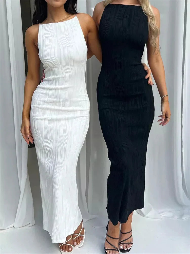 Sleeveless Slim Solid Summer Party Back Split Dress