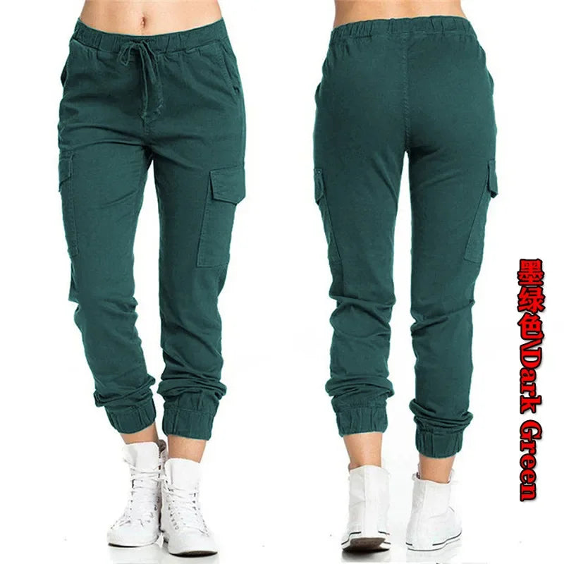 Women's Cargo Pants Multi-Pocket Drawstring Elastic Waist