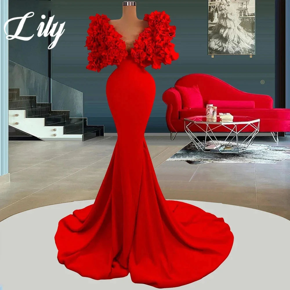 Woman Evening Dress Stain 3D-Flowers Formal Gown