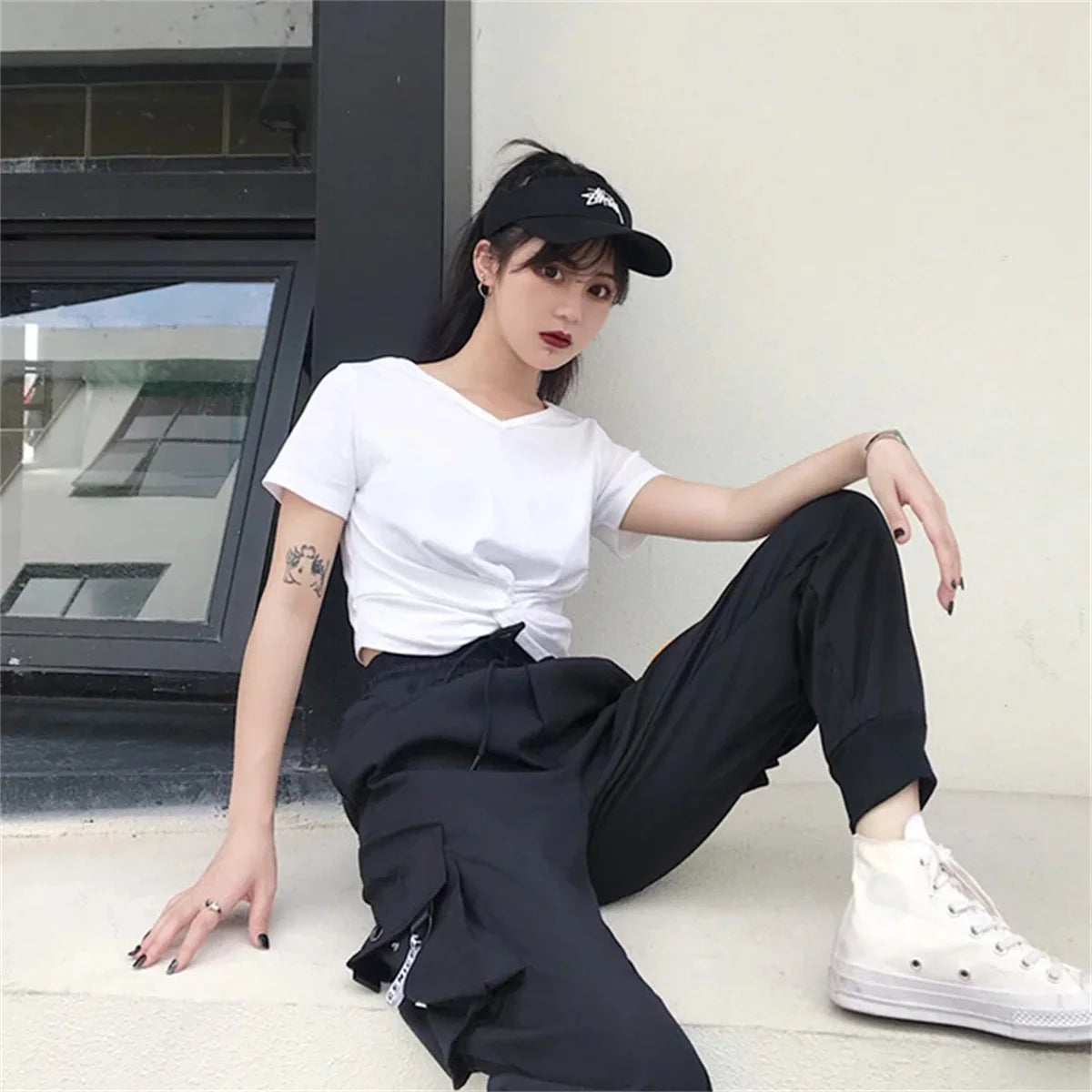 Women High Waist Loose Streetwear Baggy Tactical Trouser