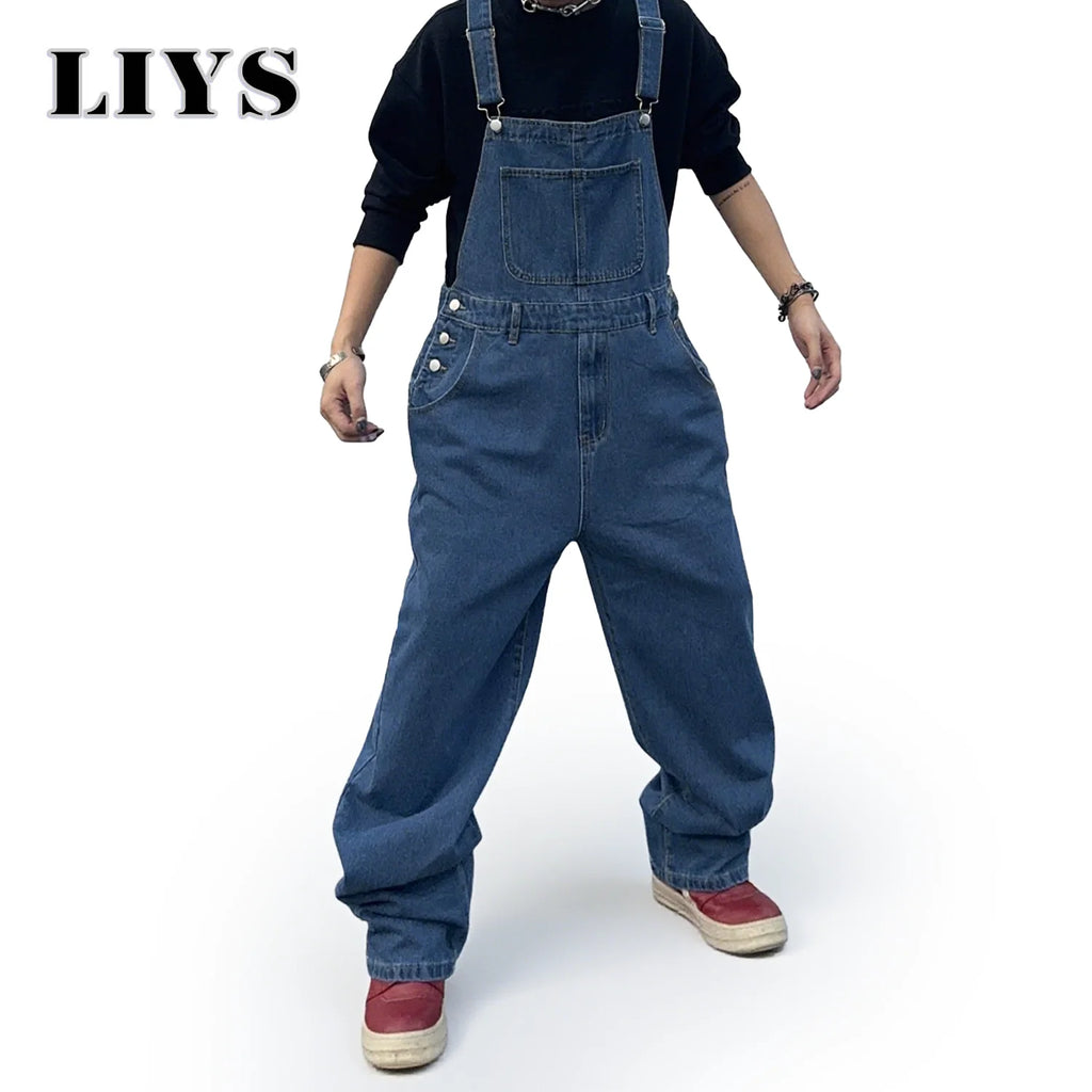 Overalls for Men Denim Suspenders Simple Baggy Jeans Men's Street Casual Solid Mid Waist Loose Washed Jumpsuits Length Tracksuit