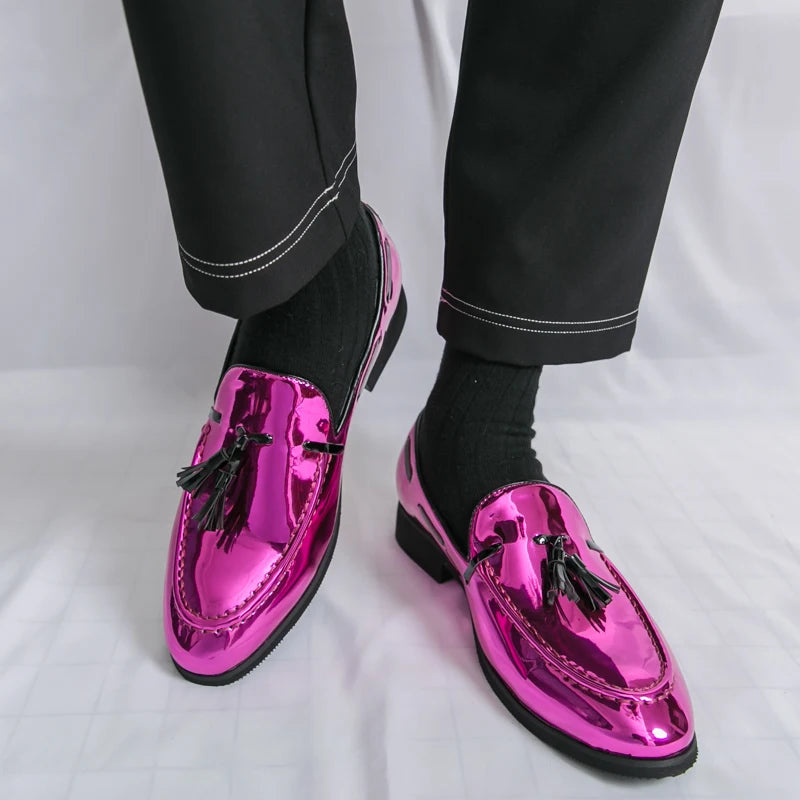 Purple Elegant Dress Shoes Man Luxury Party Wedding Shoes Men Fashion Tassels Pointed Toe Men Patent Leather Shoes Big Size 47