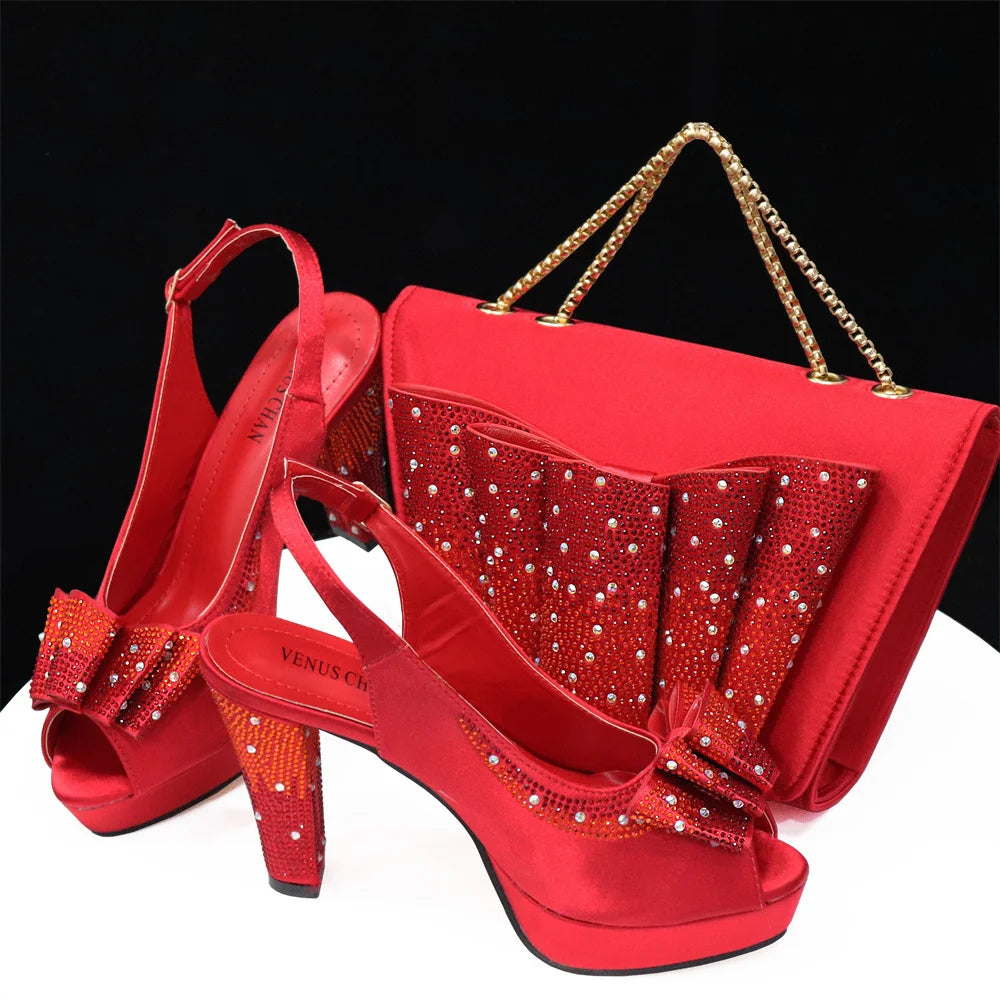 Women High Heels Sandals Printing Flower Material with Rhinestone Open-Toed Shoes