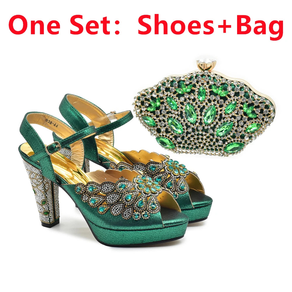 Peep Toe Thin Heels Shoes Matching Bag Set for Party