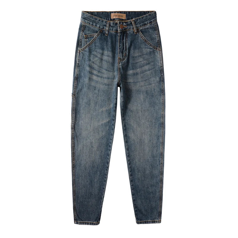 Fashion Streetwear Men Jeans Retro Blue Casual Denim Cargo Pants