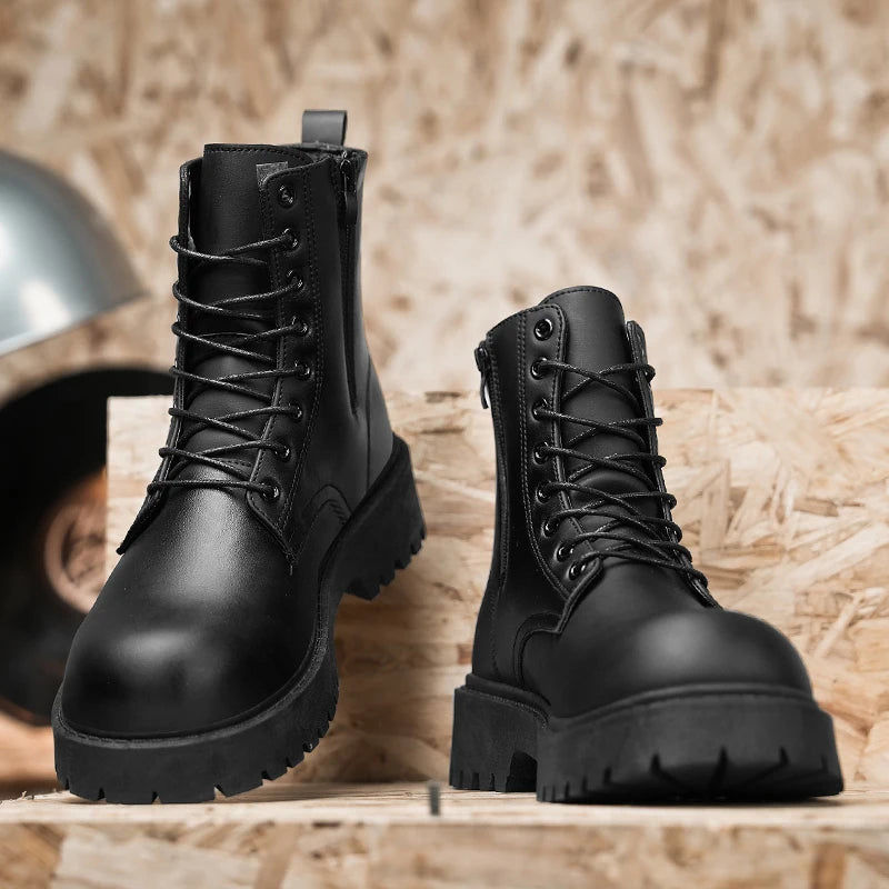 Couple's casual boots four season men's and women's high top leather boots fashion thick soled non slip plus size outdoor boots