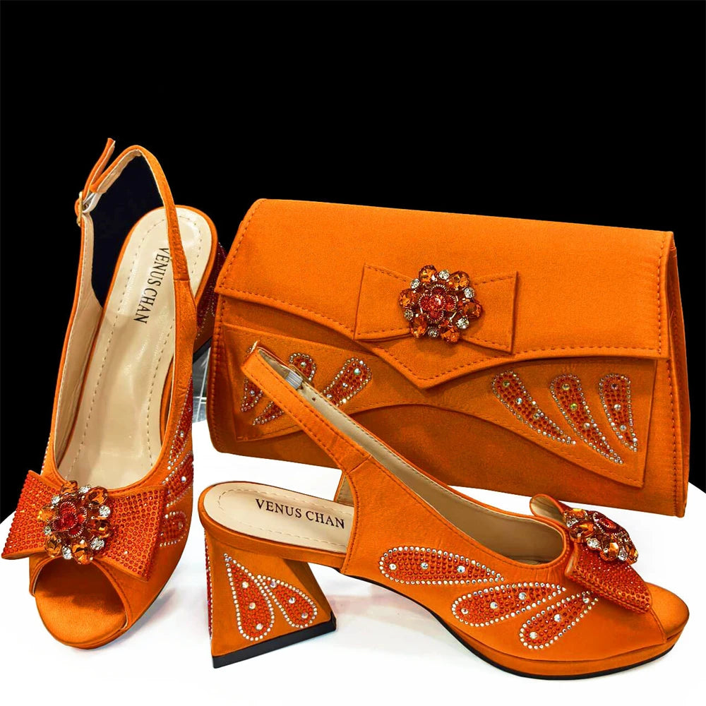 Shoes and Bags Matching Set Peep Toe High Heels for Party