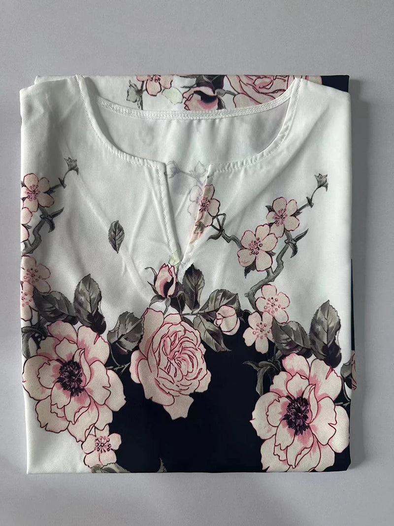 Women's New Dress V-neck Sleeveless Printed Large Hem Foreign Trade Dress