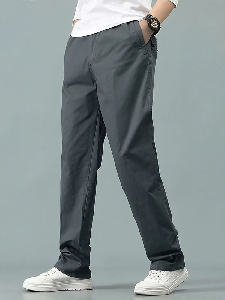100% Cotton Straight Casual Pants Men Wide Leg Baggy Trousers Male Big size Office Work Wear Summer Thin Formal Trousers