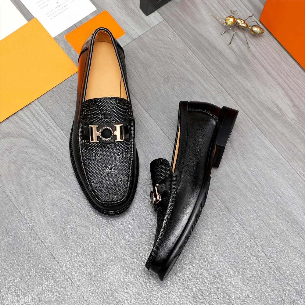 Men’s casual leather moccasin shoes soft leather slip-on business casual brown