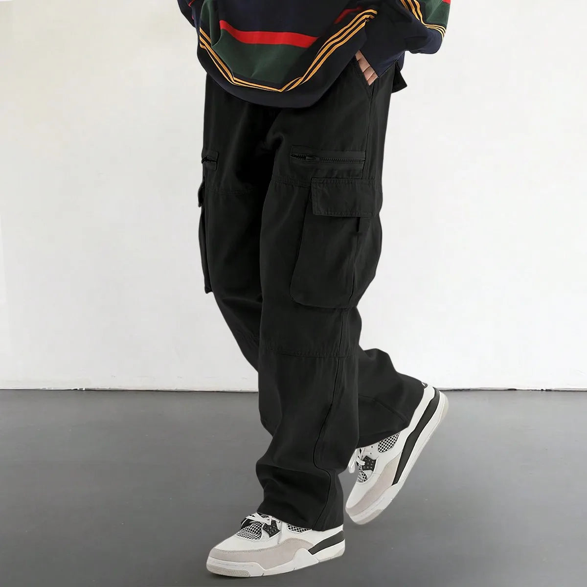 Men's Drawstring Trendy Flap Pockets Cargo Pants
