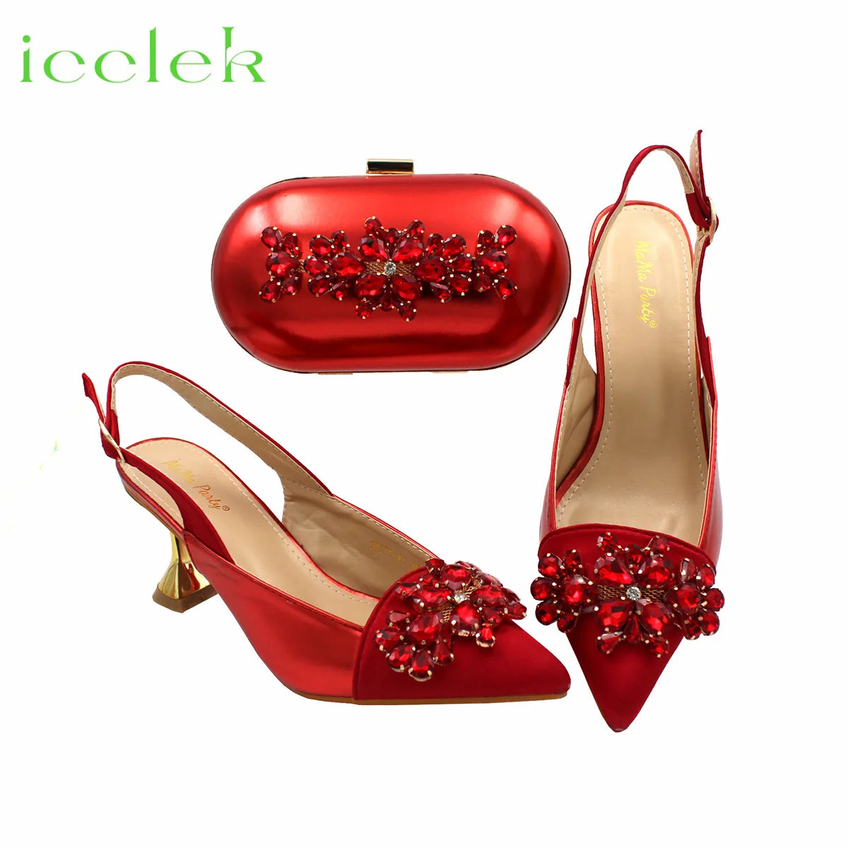 Comfortable Heels and Bag Set in Red Color for Party