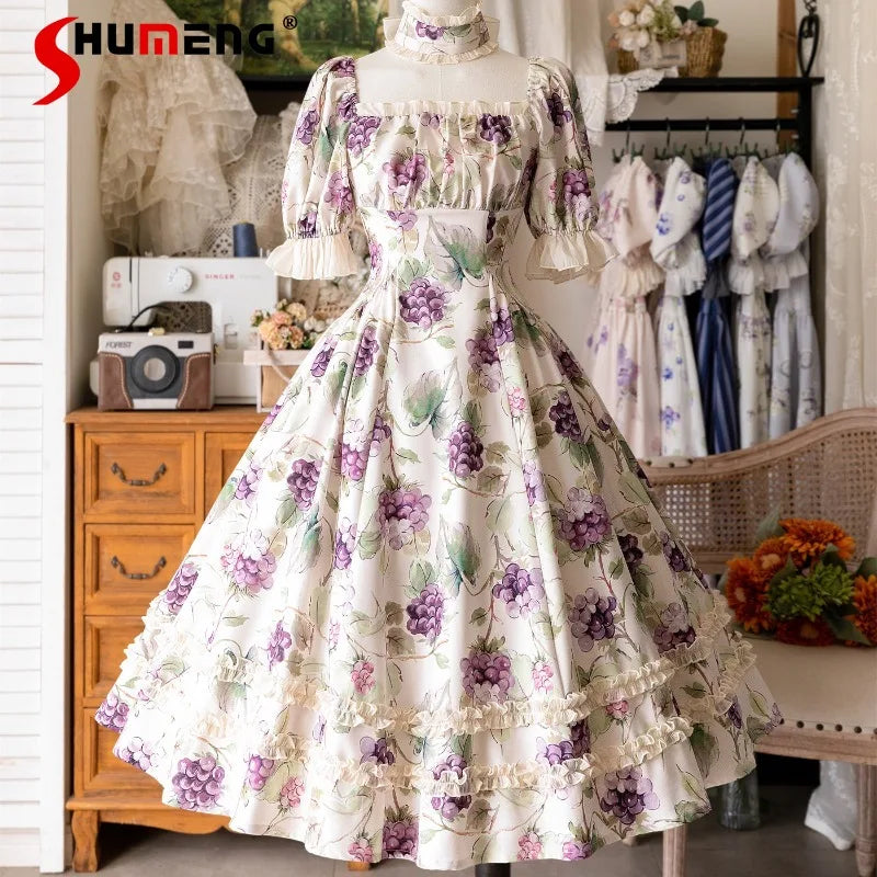 Classical Elegant Kawaii Dress Lolita Short Sleeved Slim Fit Long Vestidos