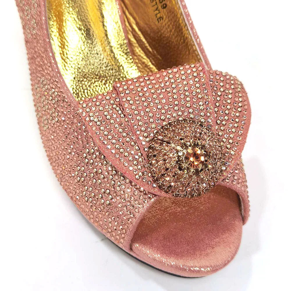 Ladies Thin Heels Shoes and Bag Set Decorated with Rhinestones For Women Party