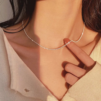 Popular Silver Colour Sparkling Chain Choker Necklace For Women