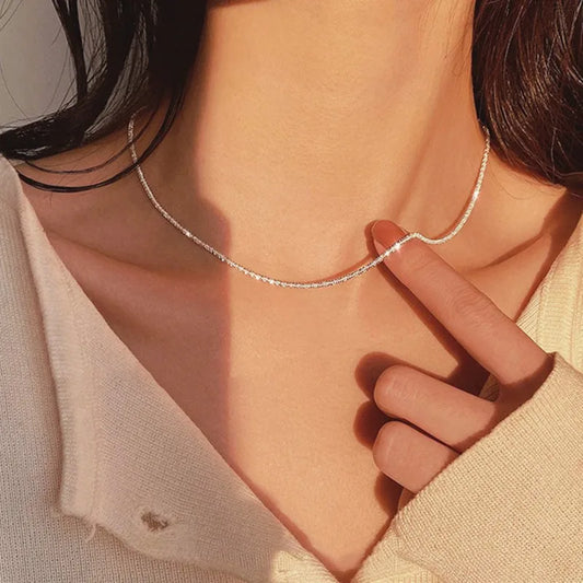 Popular Silver Colour Sparkling Chain Choker Necklace For Women