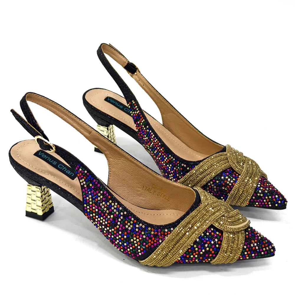 Black Hollow Design With Pointed Shoes And Fashion Three-Dimensional Bag