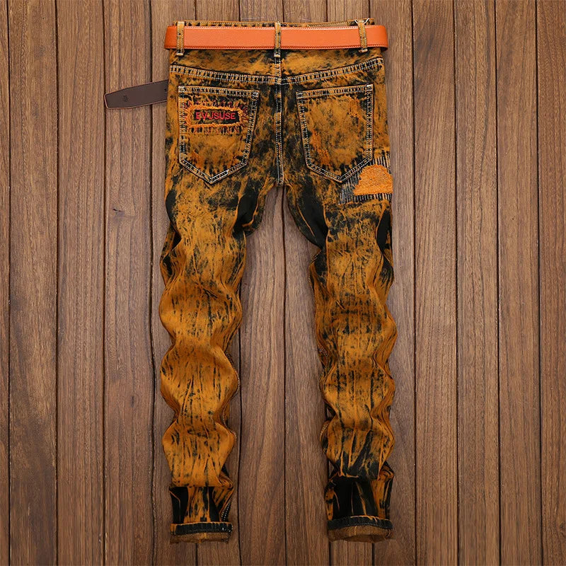 Denim Hole Jeans Personality Old Style Straight Design High Quality Men's pants