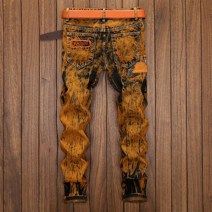 Denim Hole Jeans Personality Old Style Straight Design High Quality Men's pants