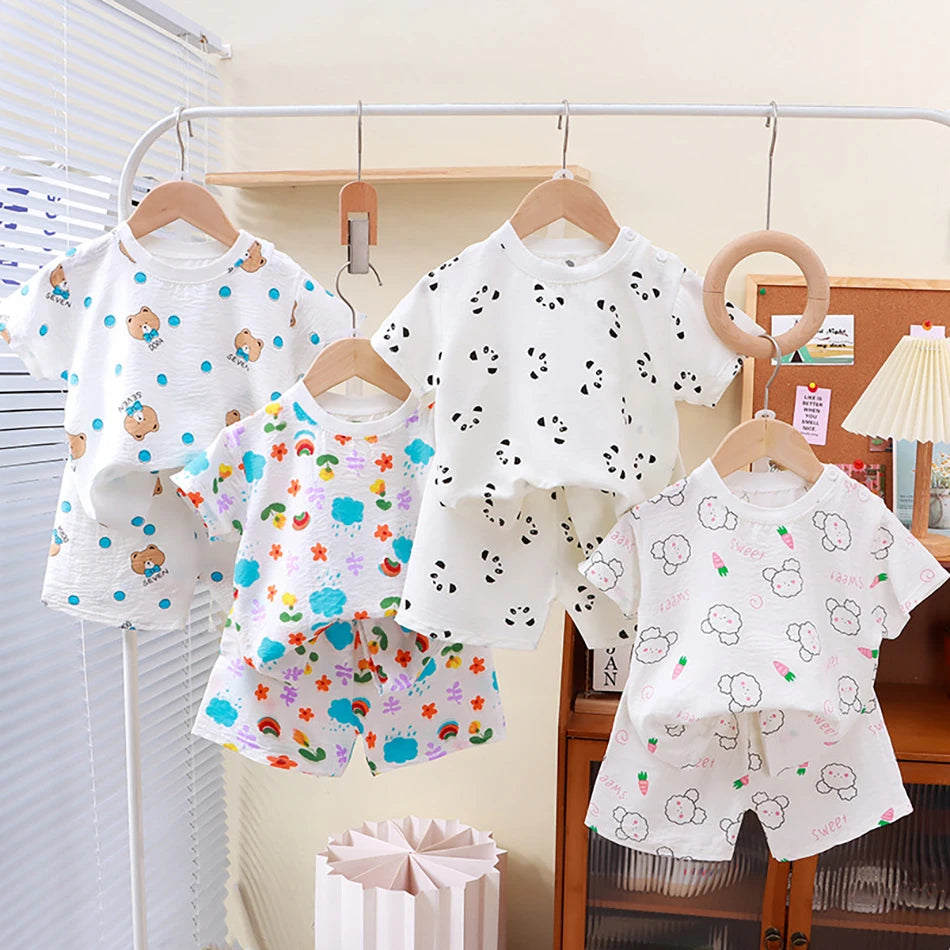 Soft Kids 2-Piece Set Breathable Short Sleeve Shorts