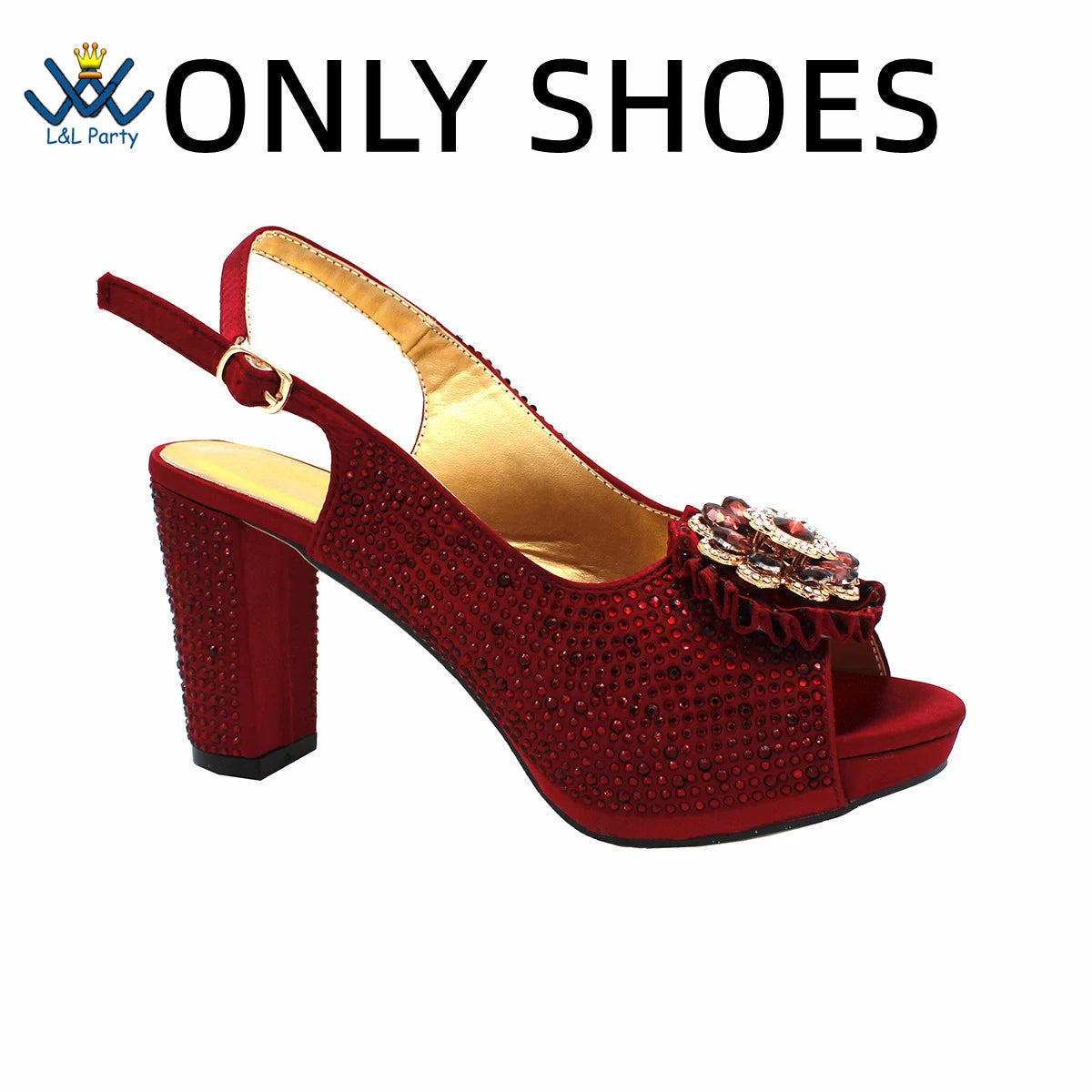 Peep Toe Spring Autumn Lady Shoes and Bag Set in Gold Color