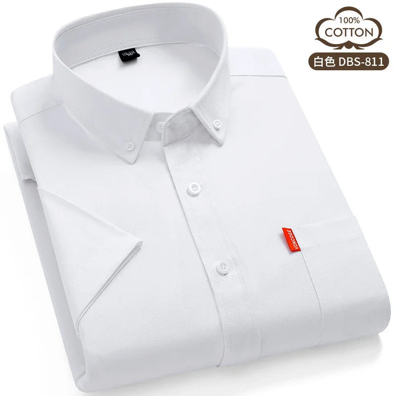 100% cotton 5XL men's short sleeve shirt Oxford Summer high quality with pockets casual wear free breathable slim fit