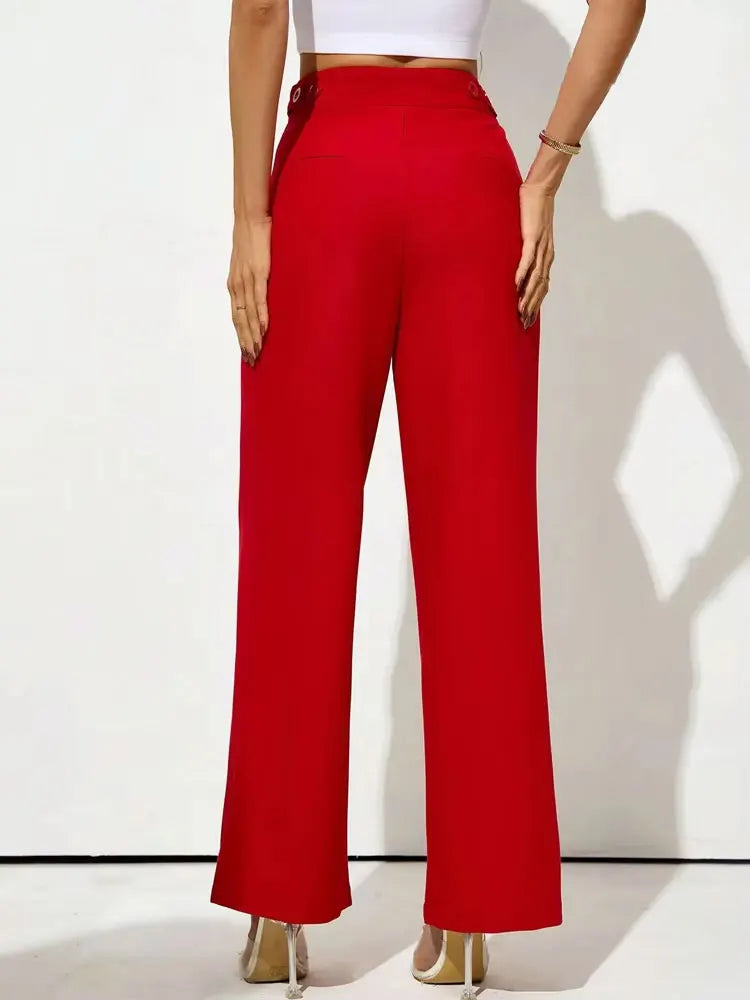 Straight Pants with Taps Front Darts for Women