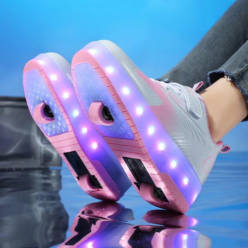 Kid Led Sneakers USB Charging Luminous Shoes Outdoor Sport Roller Skates Children Boys Kids Sneakers Girls Roller Shoes Casual