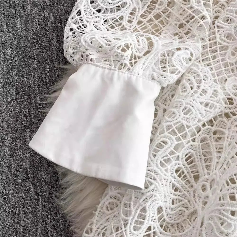 Elegant Embroidery Lace White Party Short Dress