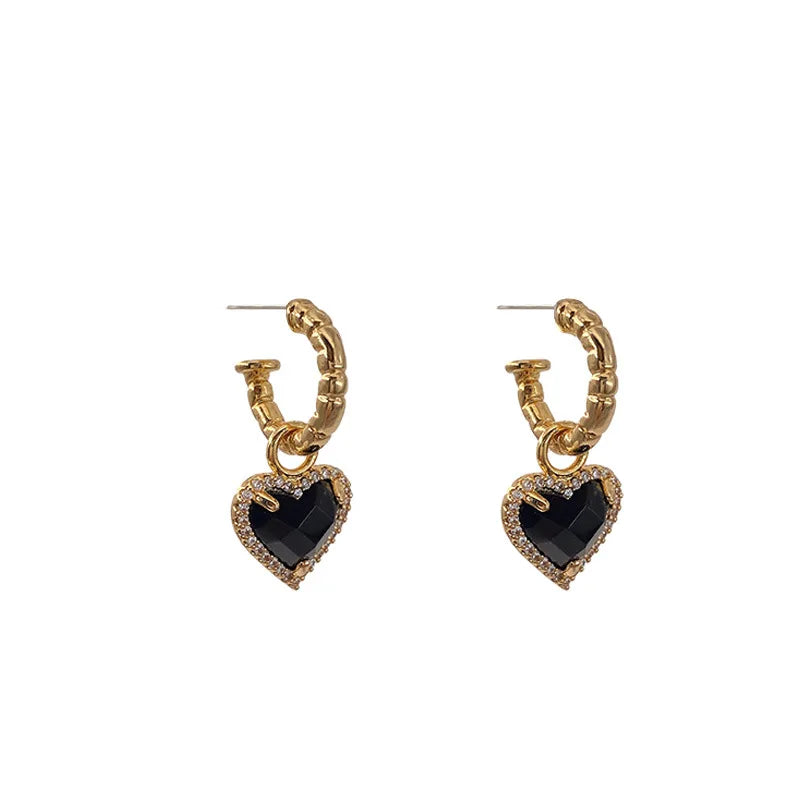 Fashion Black LOVE Heart Zircon Drop Earrings for Women